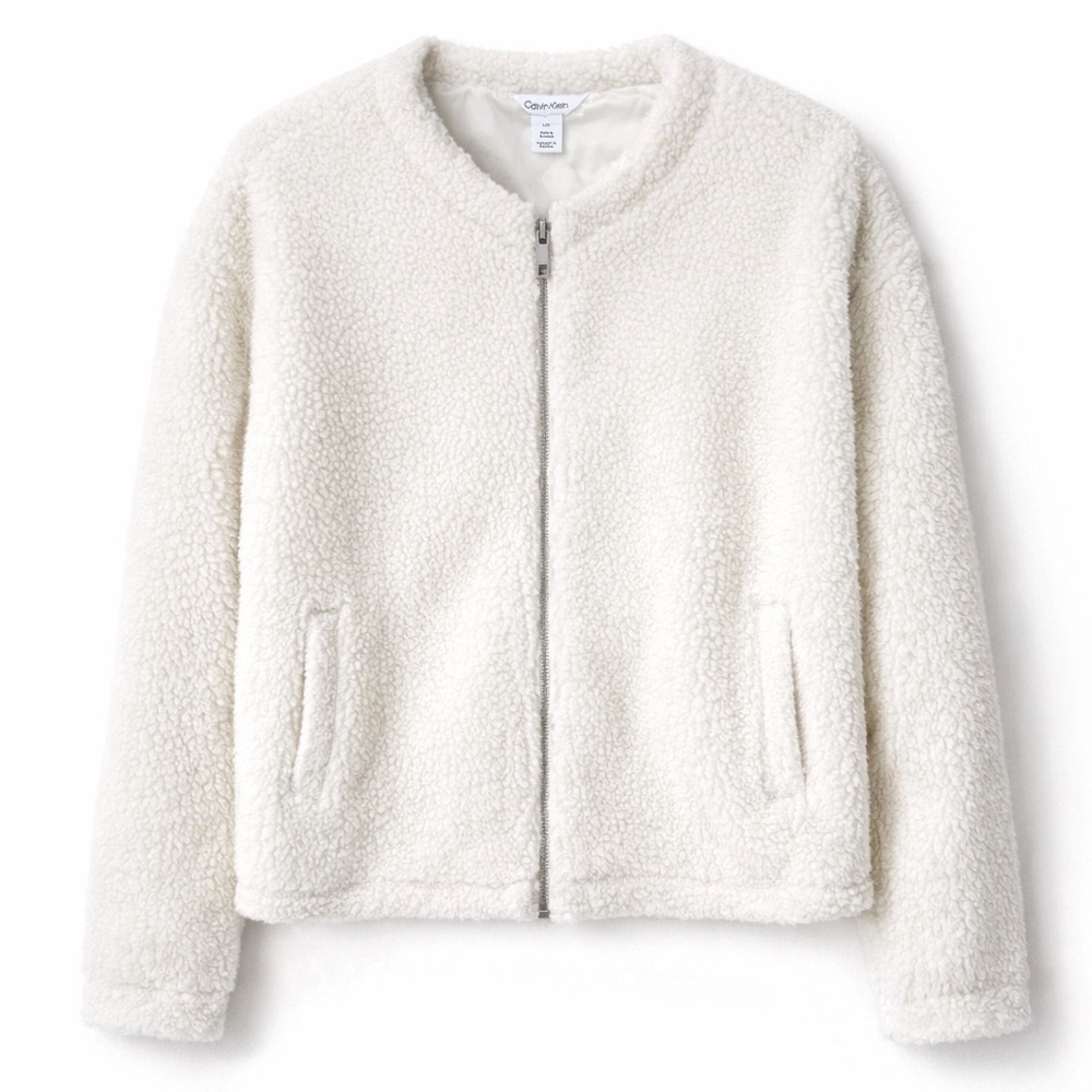 Calvin Klein Off-White Fleece Sherpa Teddy Zip Jacket, Large, NWT